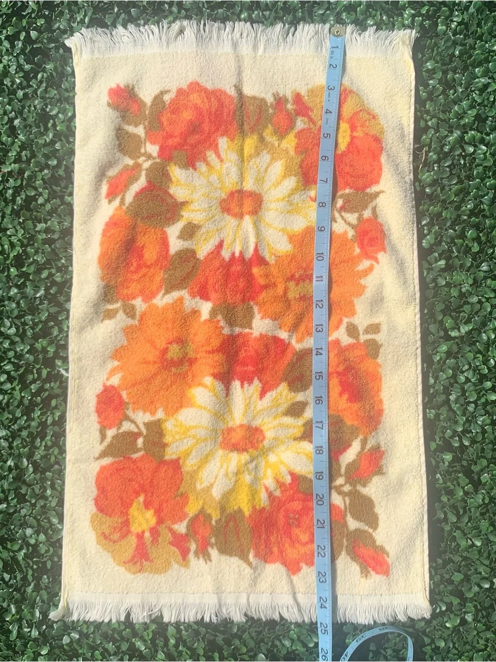 Vintage 70s Cannon yellow orange & red floral Bath Hand Towel & Washcloth Set